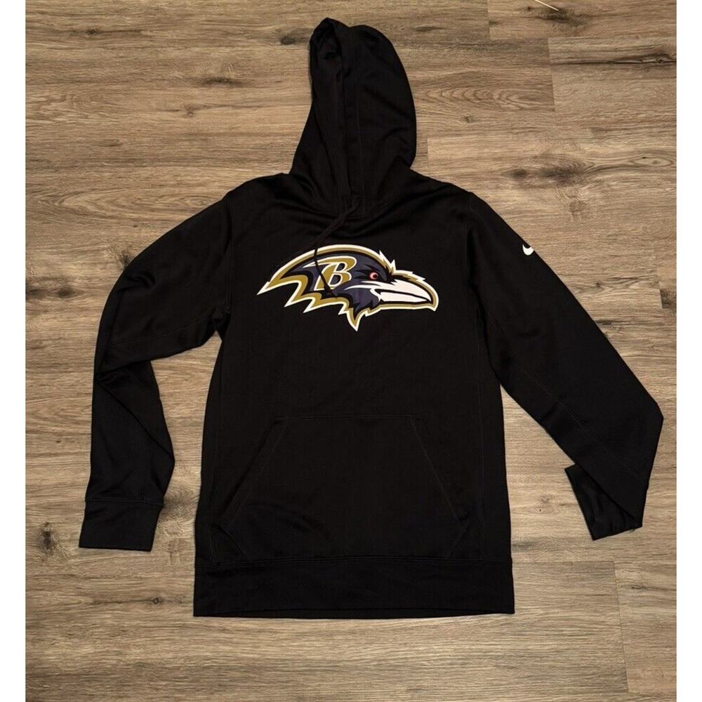 Baltimore Ravens Mens Hoodie Black Small Thermafit Sweater Logo Nike